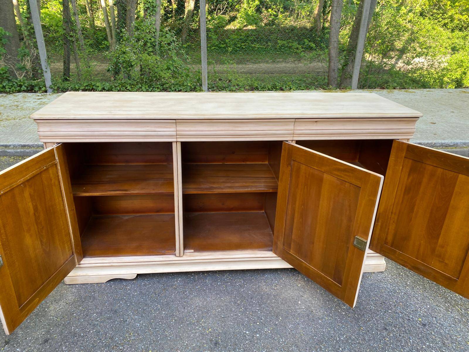 Louis Philippe rustic buffet, vintage, renovated in solid wood, 185cm.