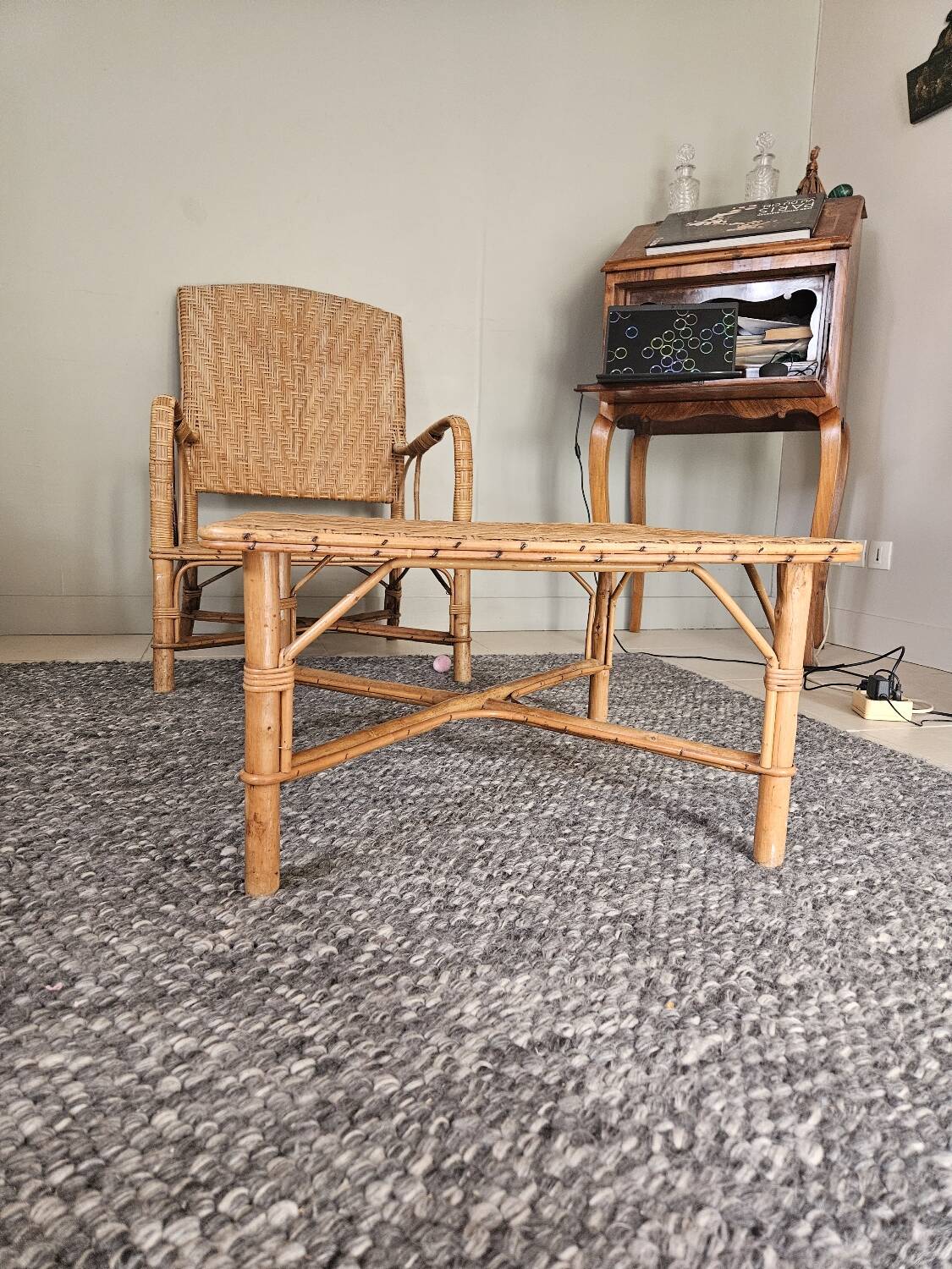 Rattan armchair and coffee table