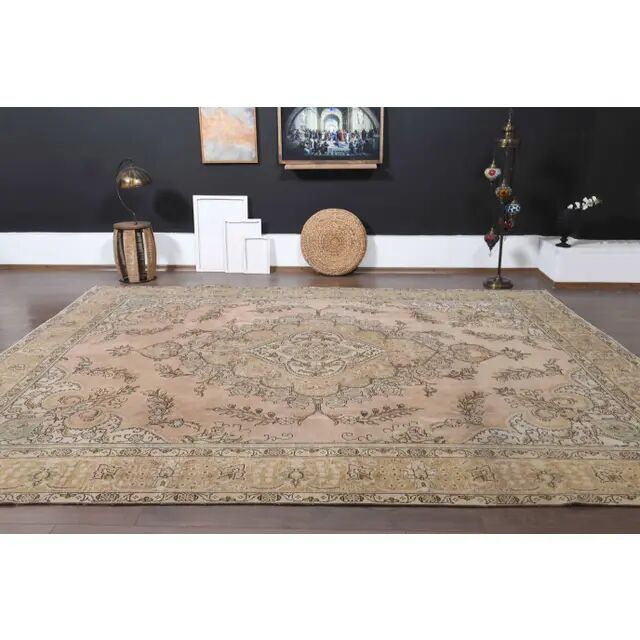 1960s Persian Handmade Wool Cotton Orange Oversized Area Rug 294x379