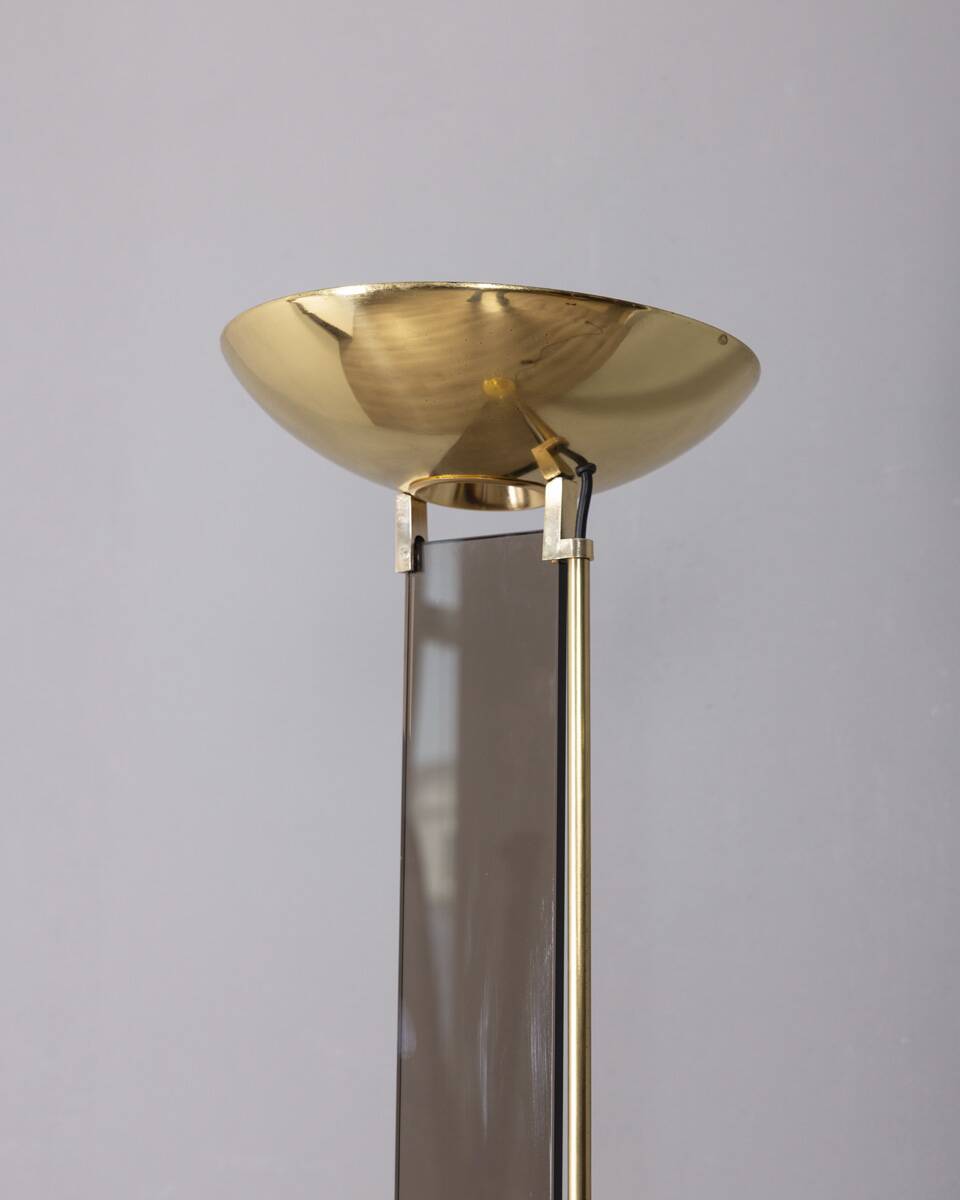 Vintage 1980s floor lamp in gold-plated brass and glass, designed by Relux
