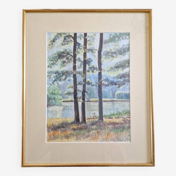Gabriel Kissling (Born in 1915), Swiss artist - Watercolor on paper - "Forest landscape" - Signed