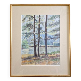 Gabriel Kissling (Né en 1915), artiste Suisse - Aquarelle sur papier - "Paysage en forêt" - Signée