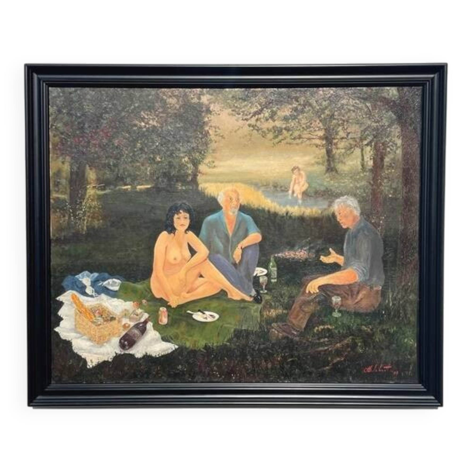 Painting by Camille Delahaut, "The Picnic". Vintage