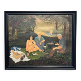 Painting by Camille Delahaut, "The Picnic". Vintage