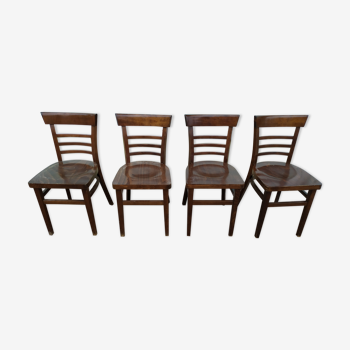 Lot de 4 chaises de bistrot en bois - brun foncé - vintage