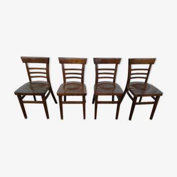 Set of 4 wooden bistro chairs - dark brown - vintage