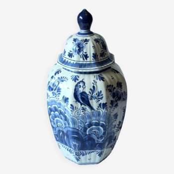 Vase en porcelaine de Delft avec couvercle, peint à la main, vintage des années 60