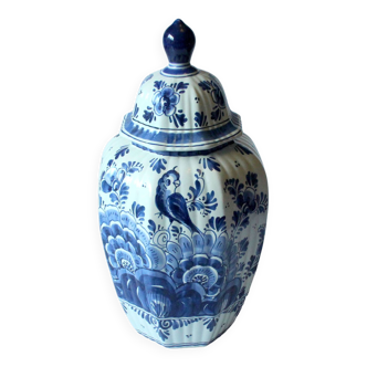 Vase en porcelaine de Delft avec couvercle, peint à la main, vintage des années 60