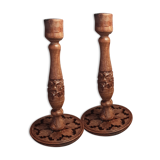 Lot 2 vintage wooden candlesticks