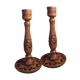 Lot 2 vintage wooden candlesticks