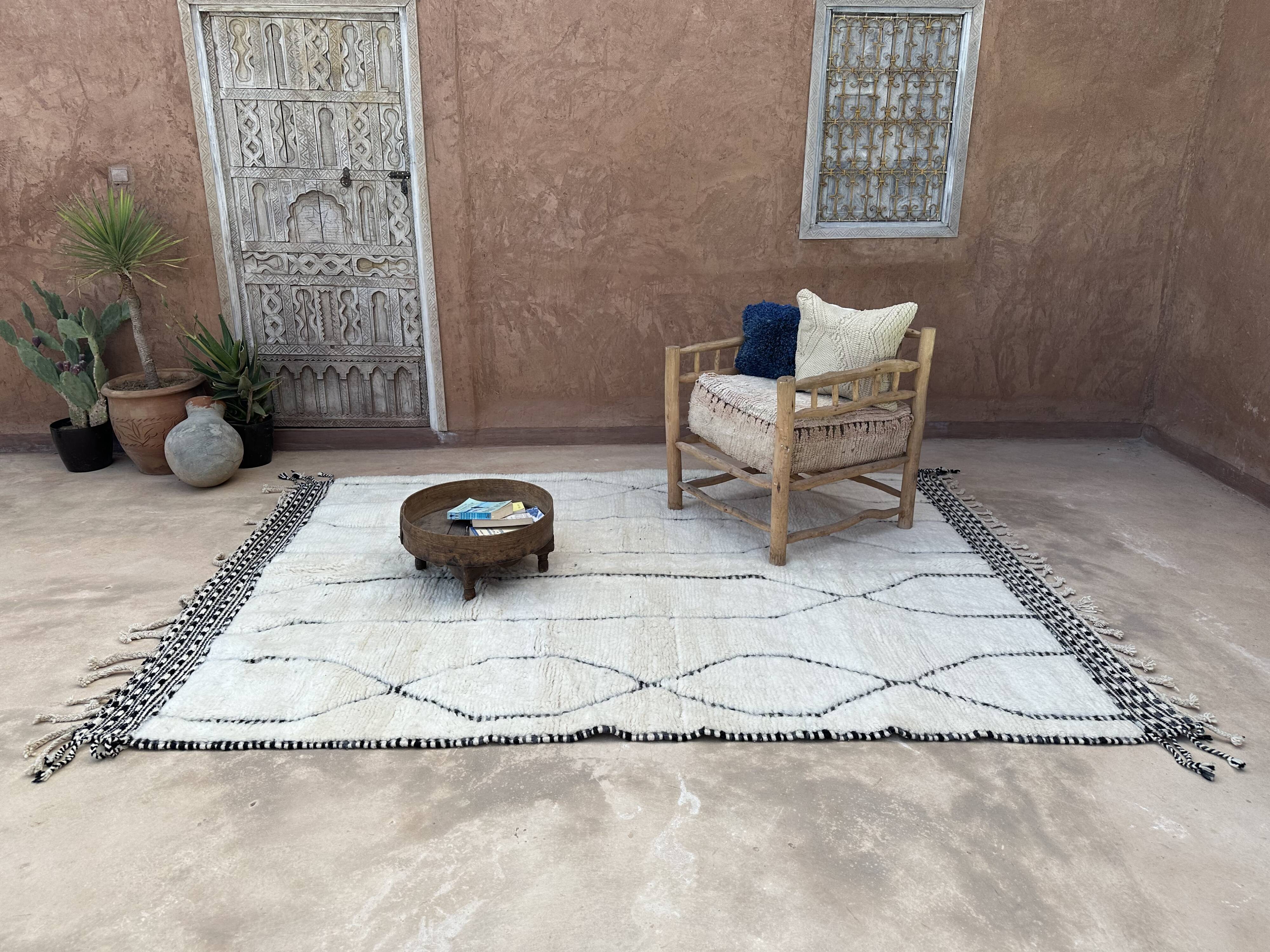 Tapis Berbère Beni Ourain blanc -  289 x 203 cm