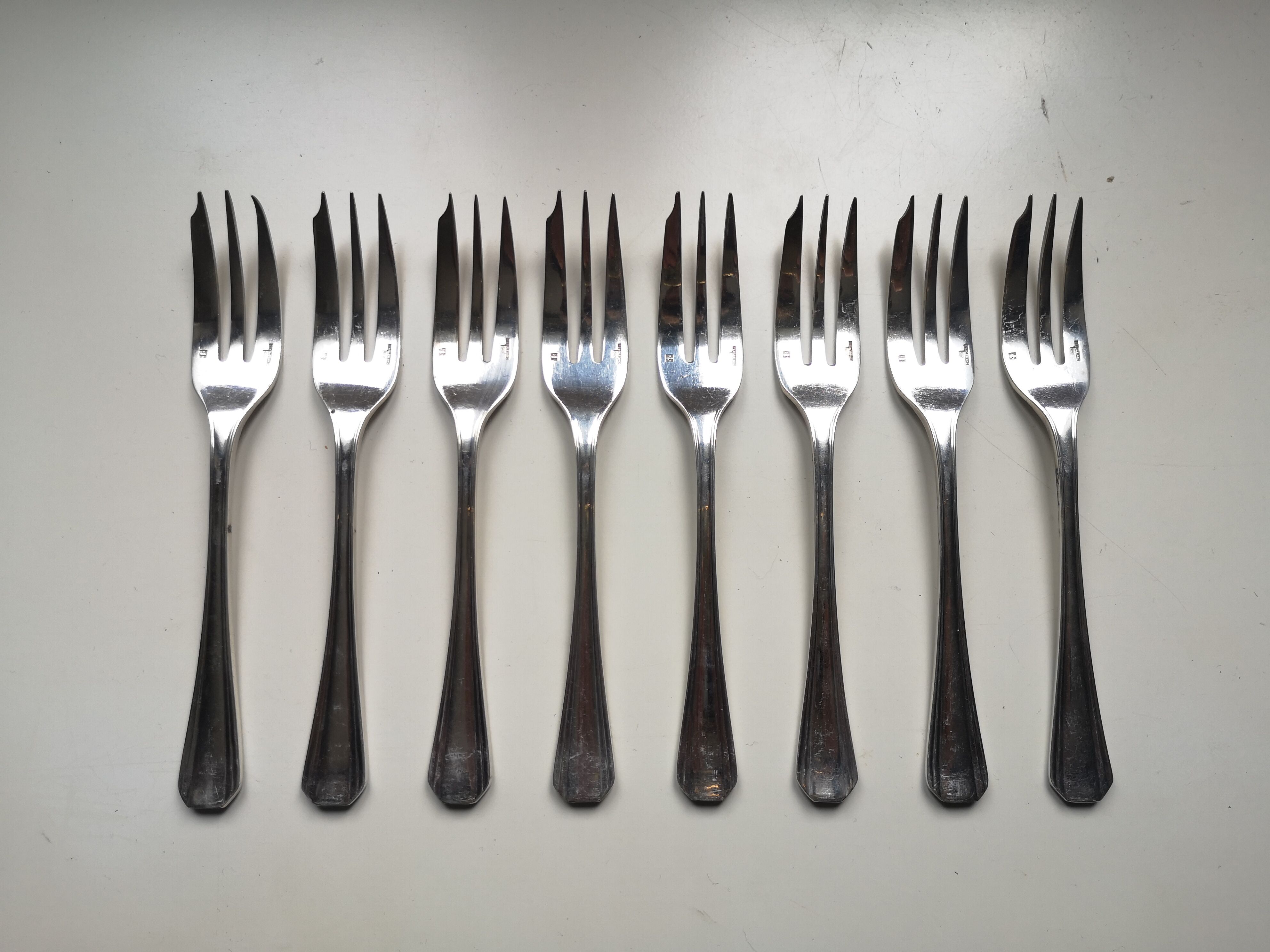 Old Christofle Model Boreal Art Deco by Luc Lanel 8 forks with desserts