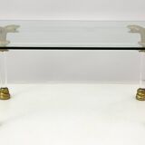 Mid-Century Lucite and Brass Italian Coffee Table with Snake Head Details