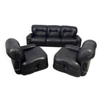 Black leather lounge set – attributed to Adriano Piazzesi