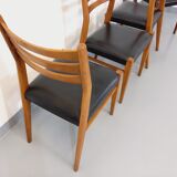 Suite of 4 scandinavian wooden chairs and skai from the 50/60s