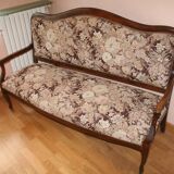 Ancienne banquette provençale tissu cloute & bois massif 3 places