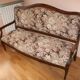 Old Provençal bench with studded fabric & solid wood, 3 seats.