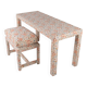 Console or desk set with its upholstered stool, Parsons style, 1980s.