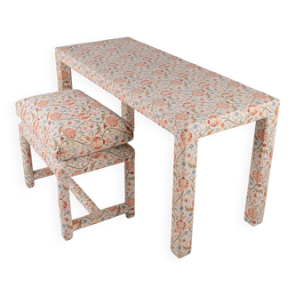 Console or desk set with its upholstered stool, Parsons style, 1980s.