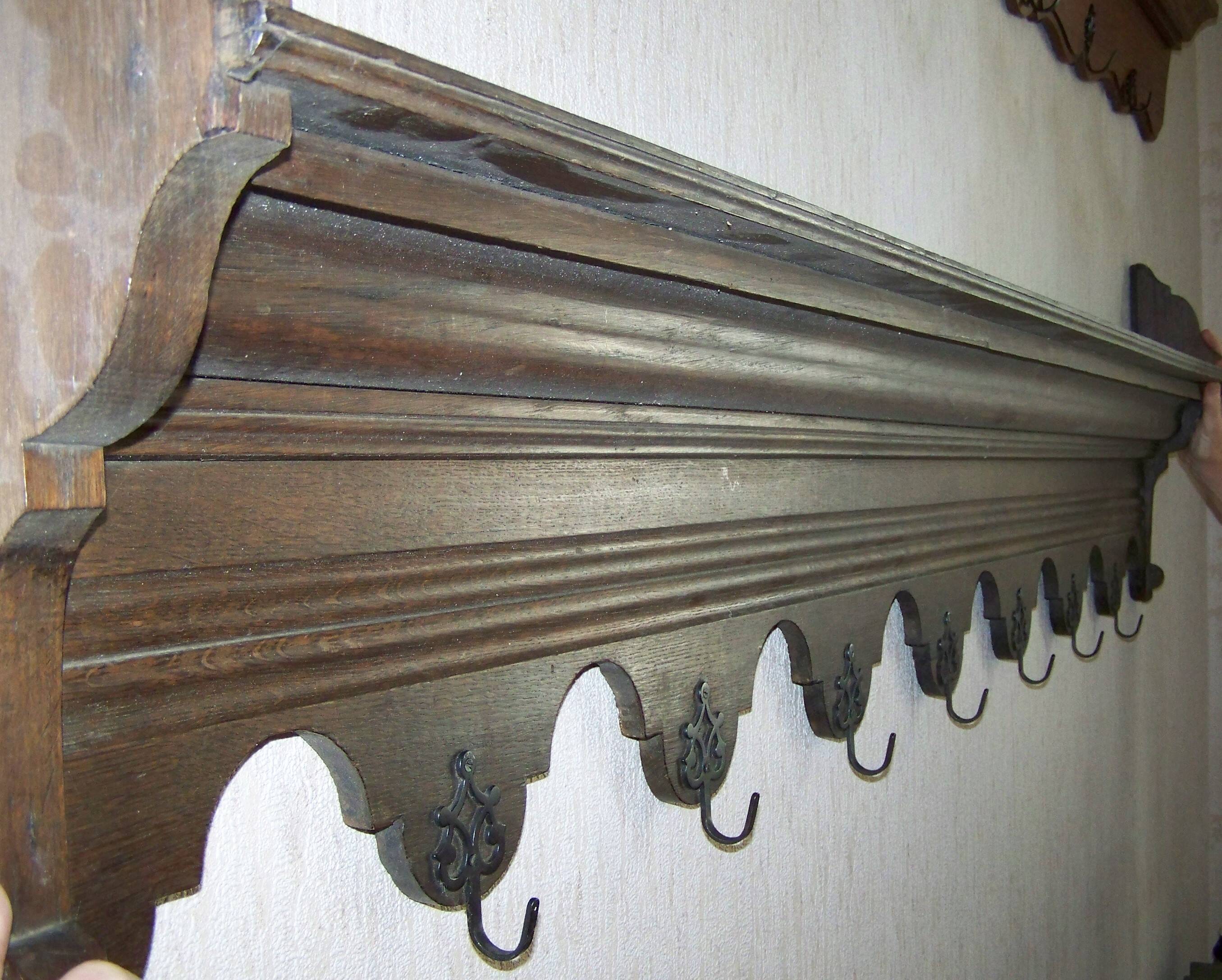 Oak shelf for hanging pots and pans
