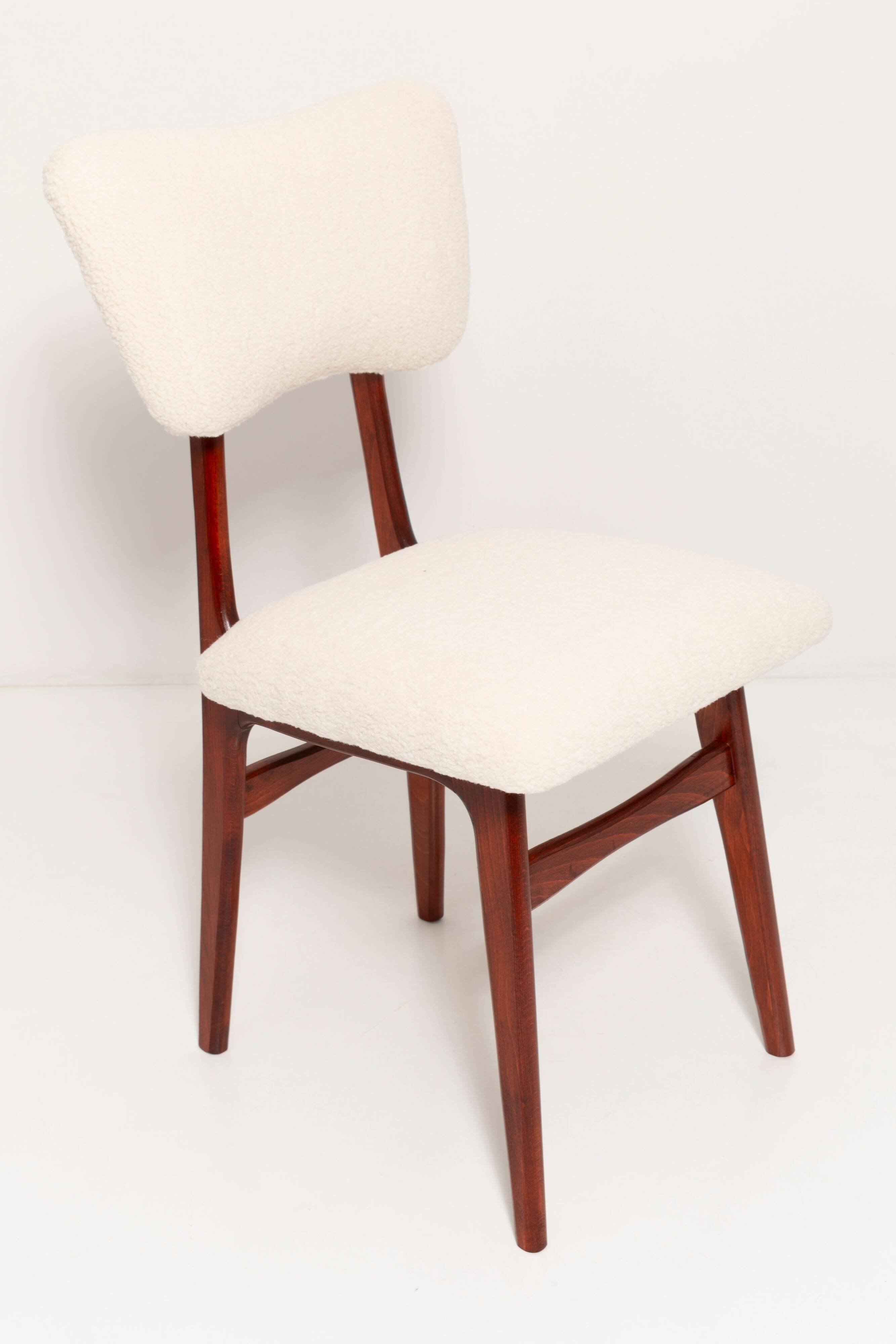 Beech wood armchair in cherry colour with cream boucle fabric - 20th century, Europe, 1960.