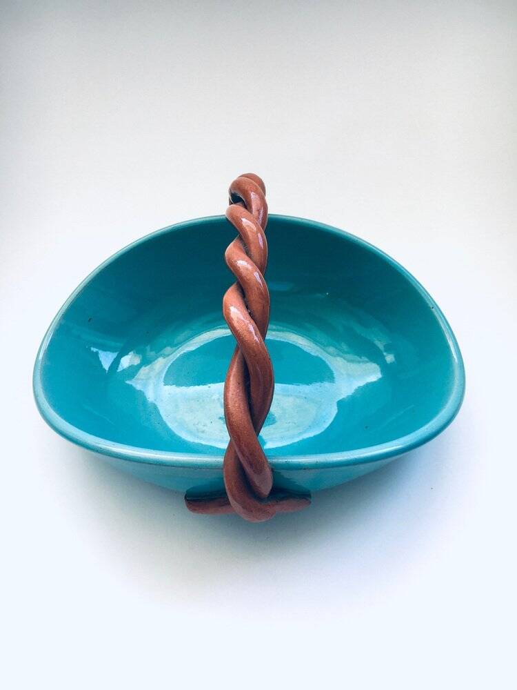 Vintage studio art pottery candy bowl by Alexandre De Wemmel, Belgium, 1950s.