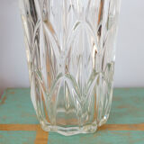 Large art deco style molded glass vase, foliage pattern