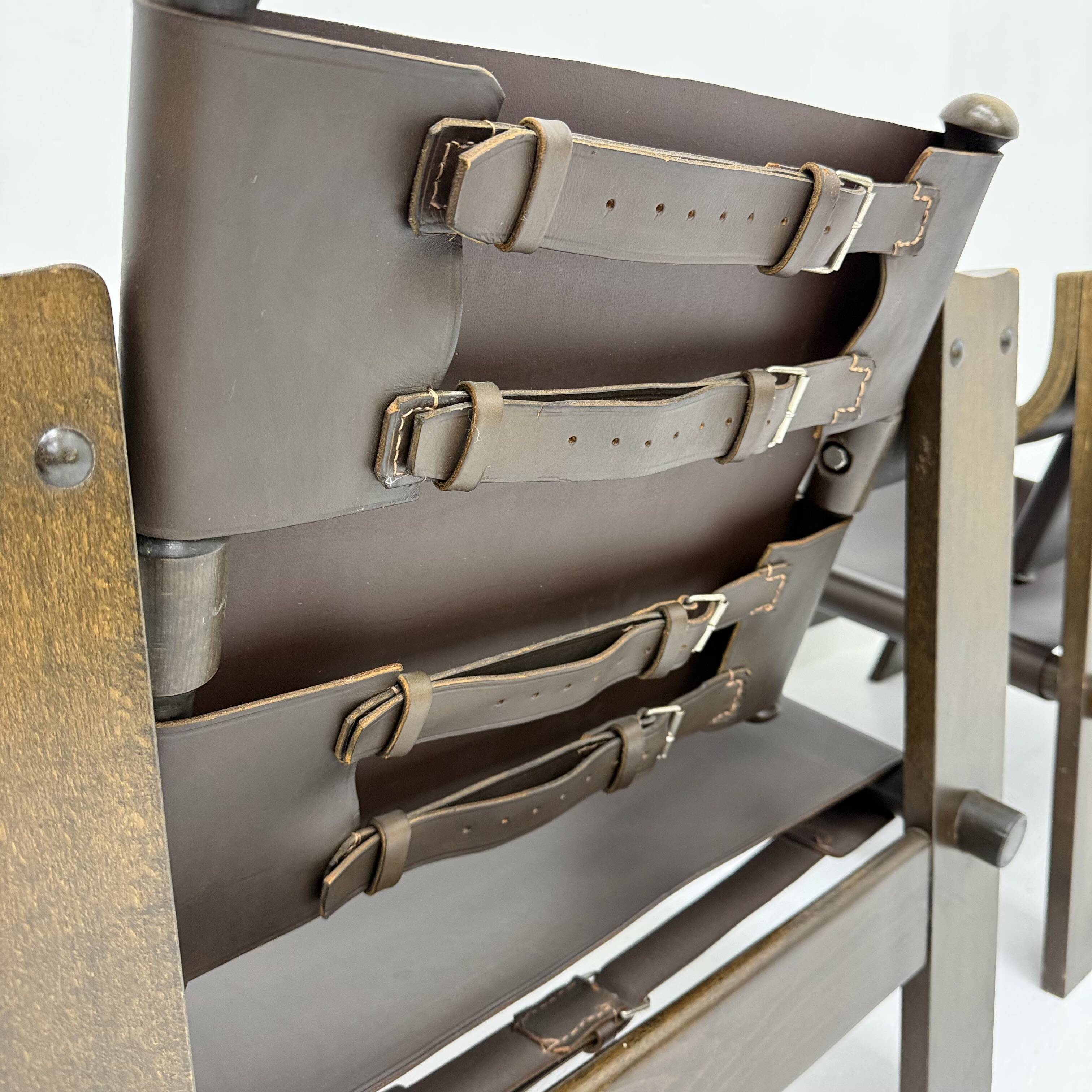 Set of 2 brutalist leather  lounge chairs, 1970’st