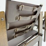 Set of 2 brutalist leather  lounge chairs, 1970’st