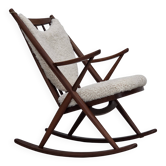 Chaise berçante danoise des années 1960 par Frank Reenskaug, modèle 182, en peau de mouton.