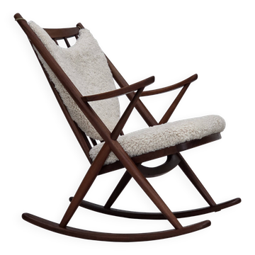 1960s, Danish rocking chair by Frank Reenskaug, model 182, sheepskin.