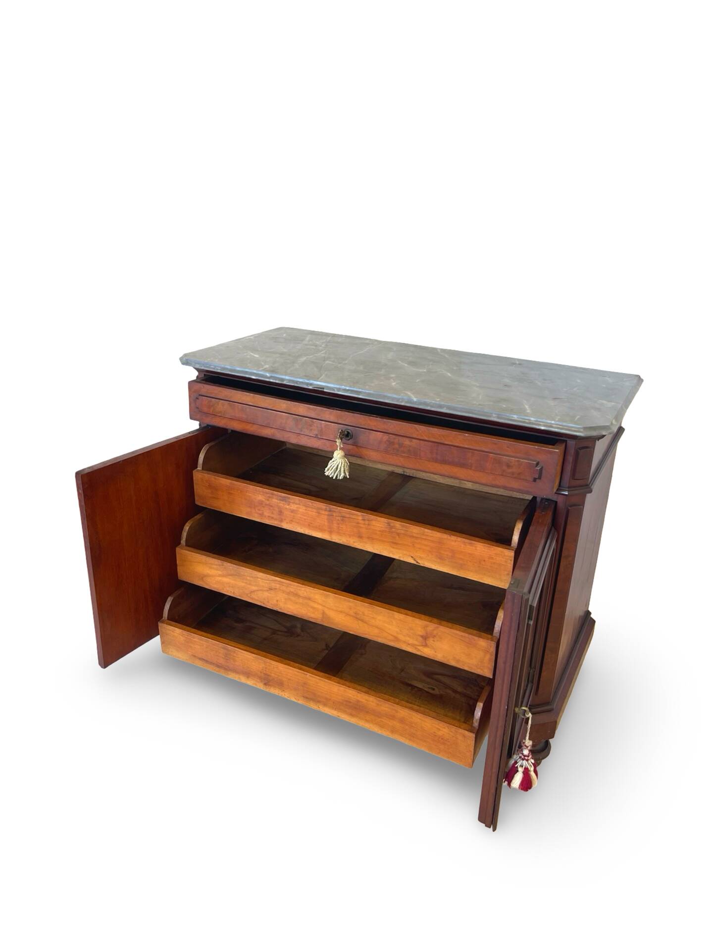 Commode Umbertino en acajou et noyer, 19e siècle.