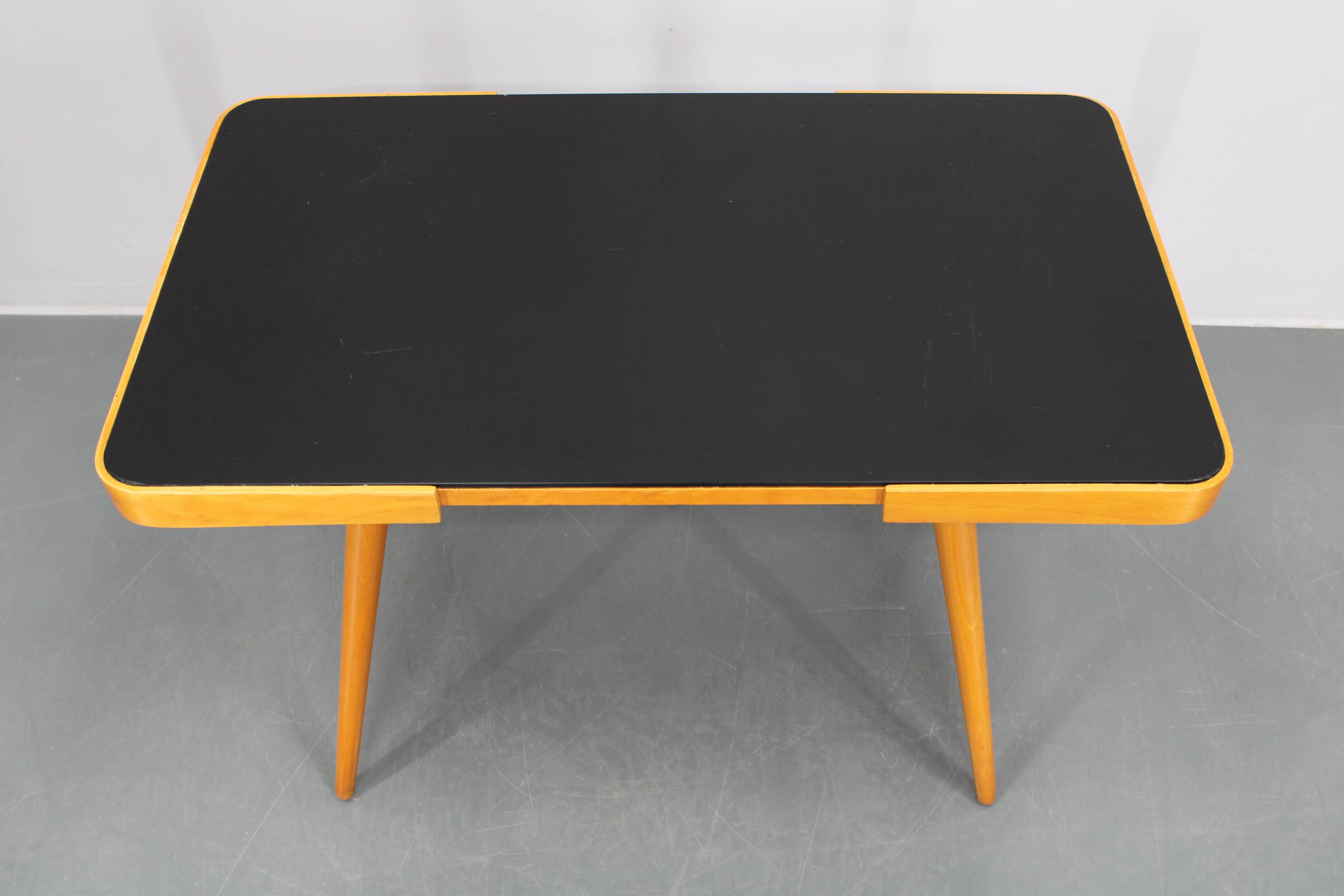 1960s Beech Coffee Table with Glass Top , Czechoslovakia