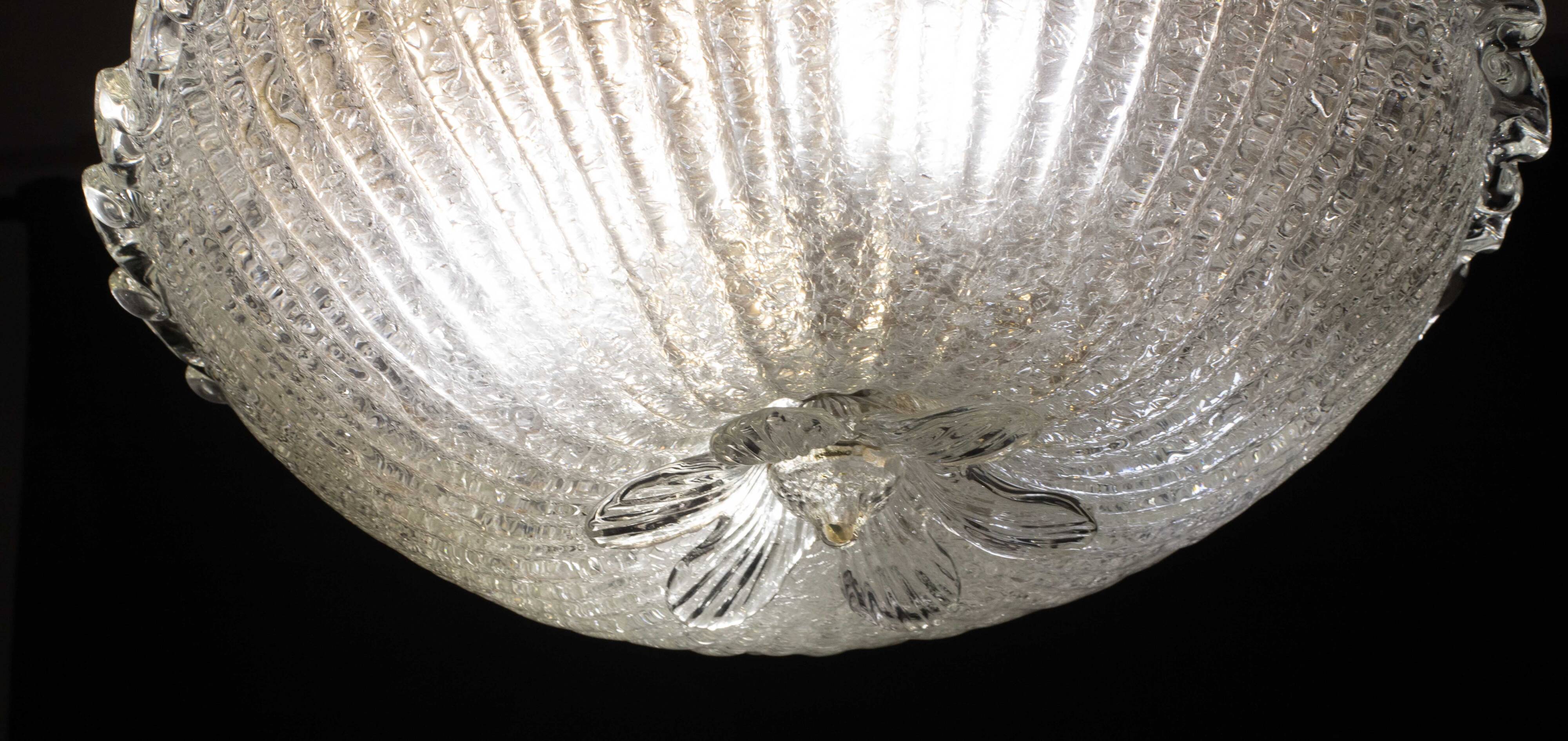 Italian Transparent Murano Glass Ceiling with Flower