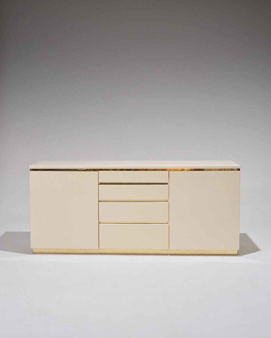 Lacquered Wood and Brass Sideboard, 1970s