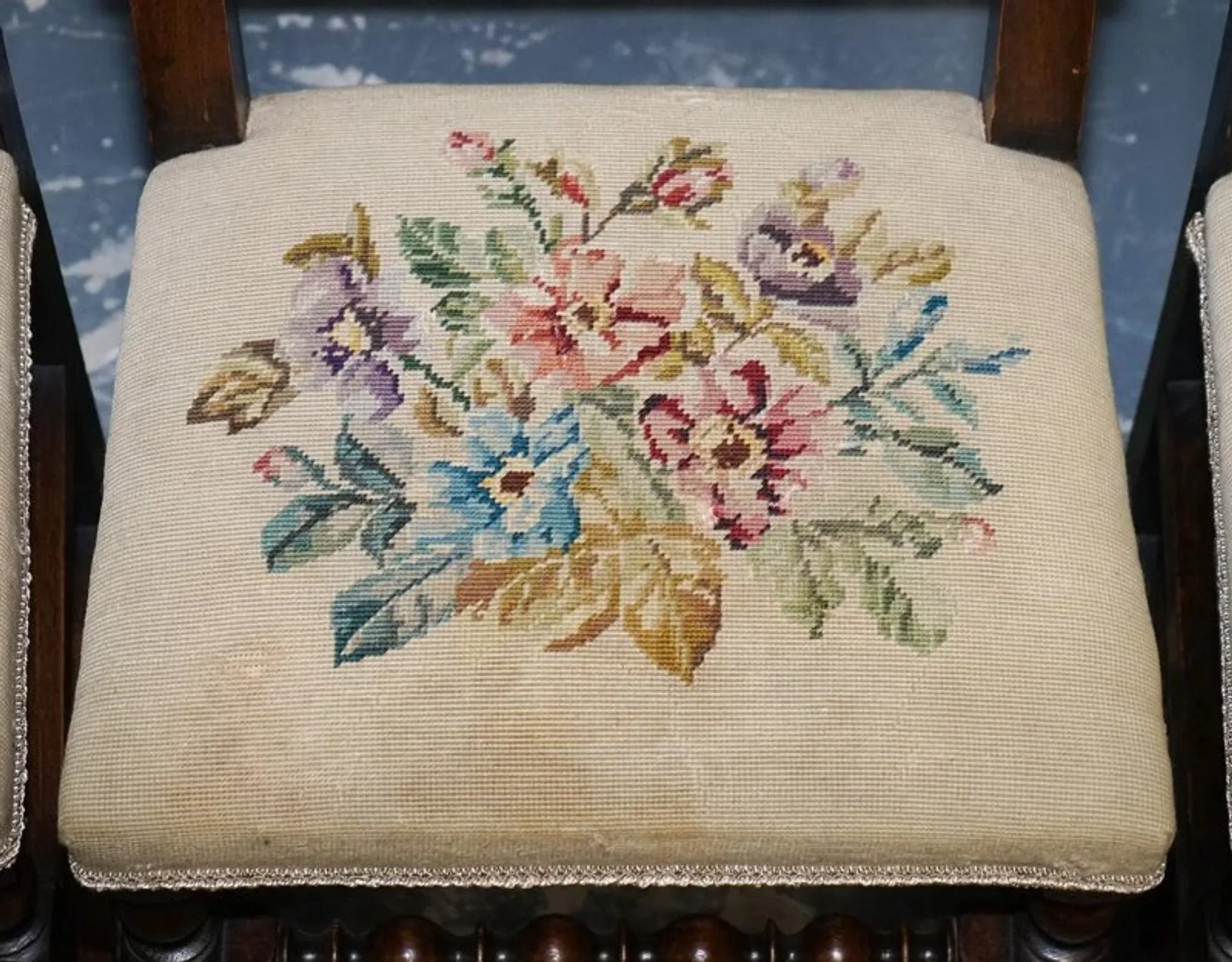 Victorian Floral Tapestry Dining Chairs, England, Set of 6