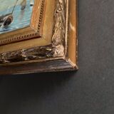 Oil on panel marine scene signed 20th century gilt leaf frame