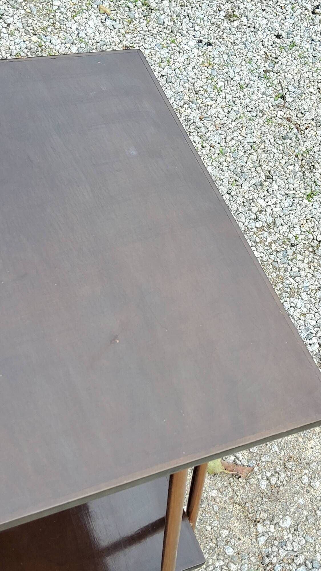 Vintage double wooden side table with copper base from the 50s