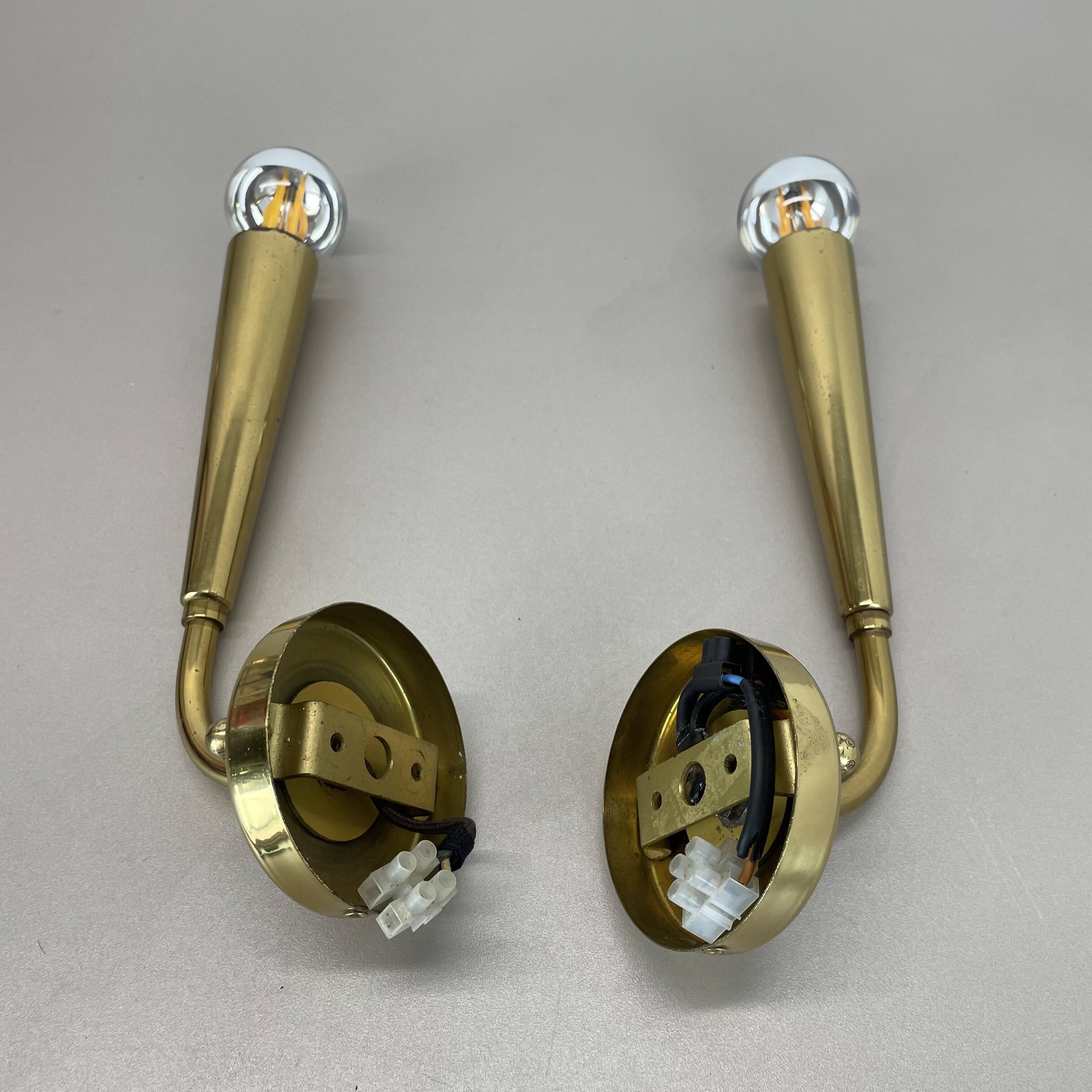 set of 2 Brass "TORCH" Stilnovo Style Theatre Wall Light Sconces, Italy, 1970s