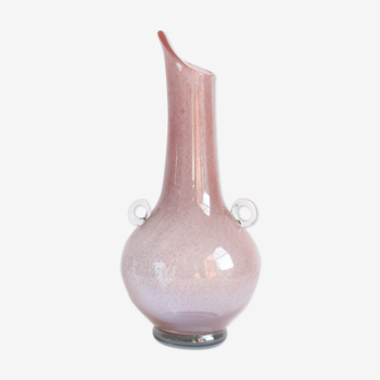 Pink Pulegoso glass vase with little ears, 1960s