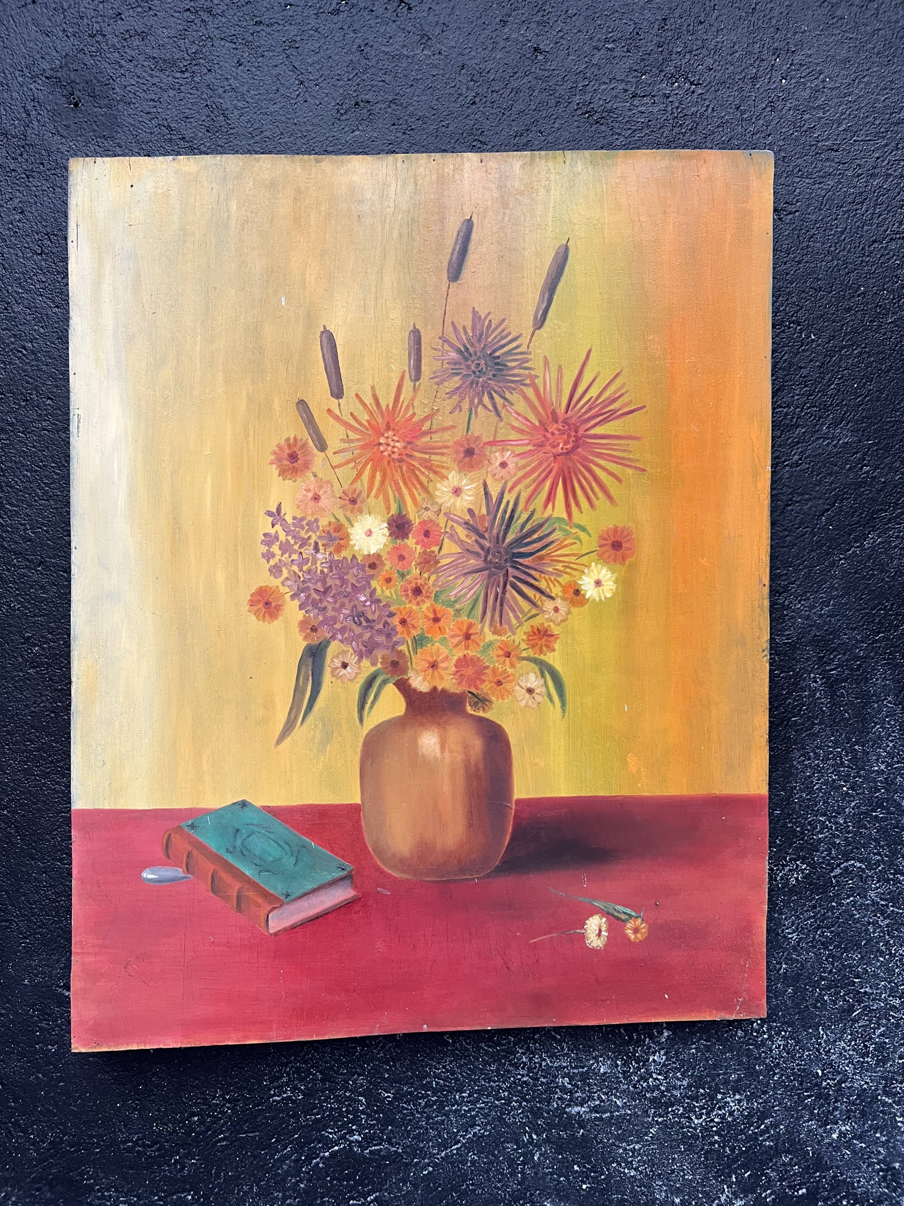 Painting, still life with bouquet of flowers