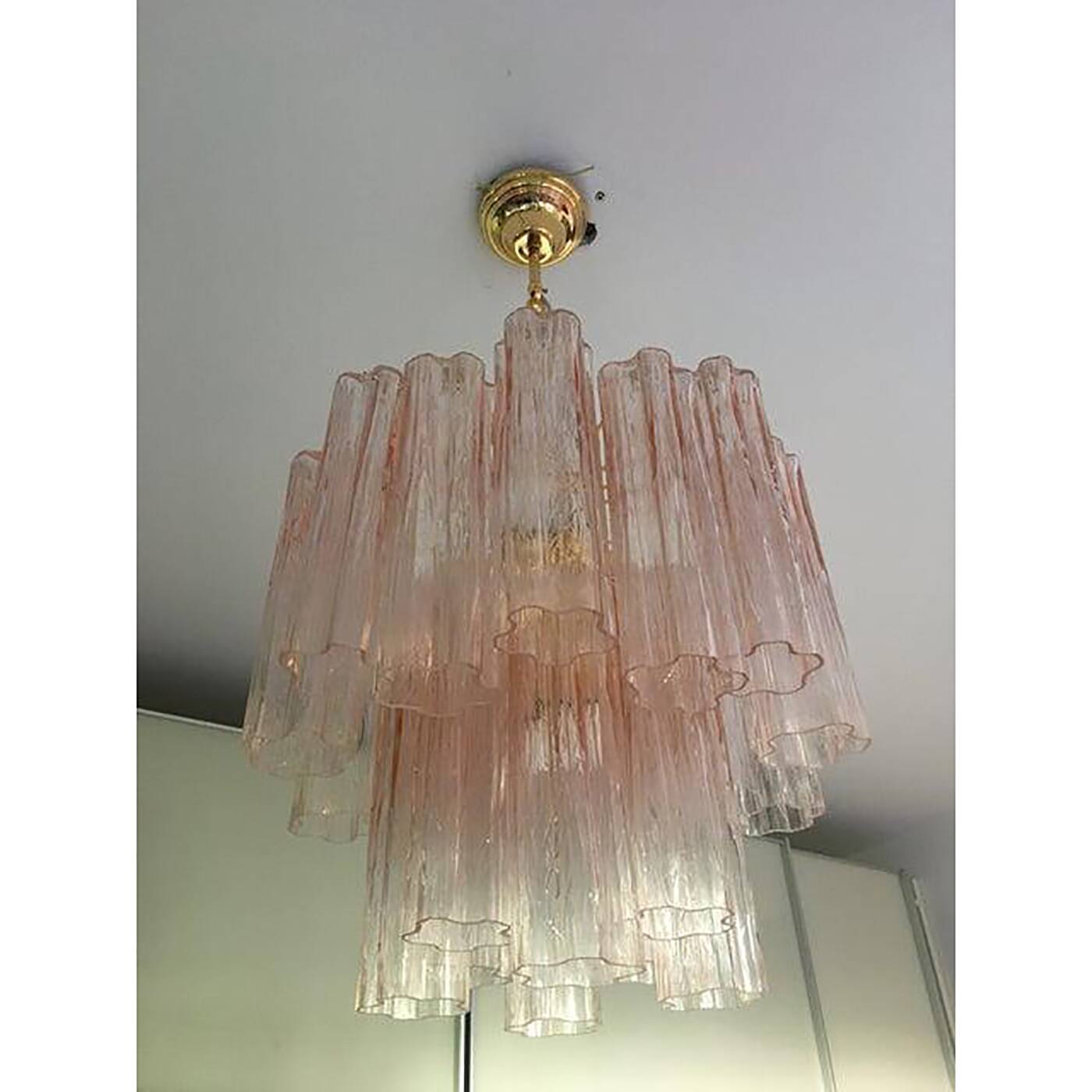Murano Style Glass "Tronchi" Chandelier With Gold 24k Metal Frame