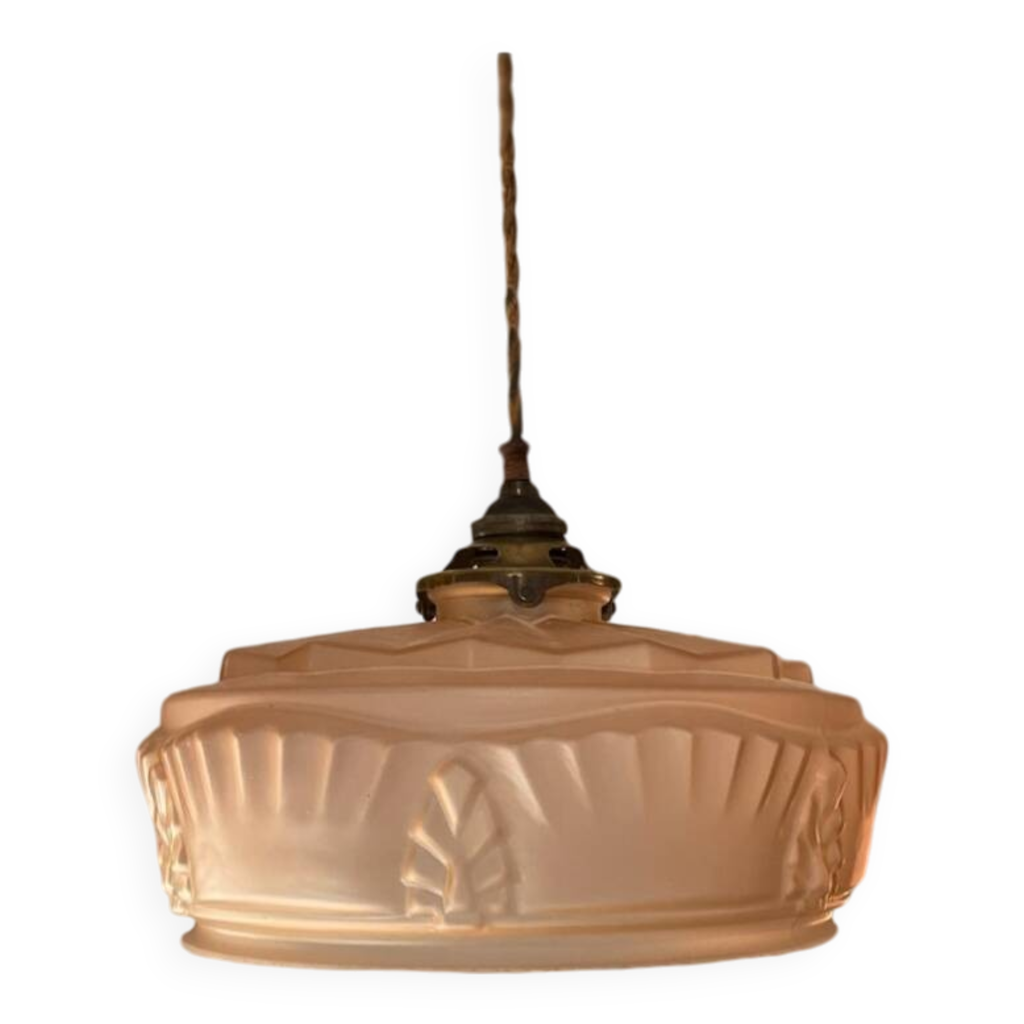 Art Deco pink opaline pendant light
