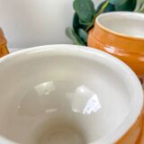 5 vintage Emile Henry lion's head onion soup bowls in ceramic - honey/brown gradient, made in France - traditional elegance