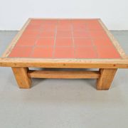 Brutalist Oak Coffee Table with Terracotta Tiles, 1950s