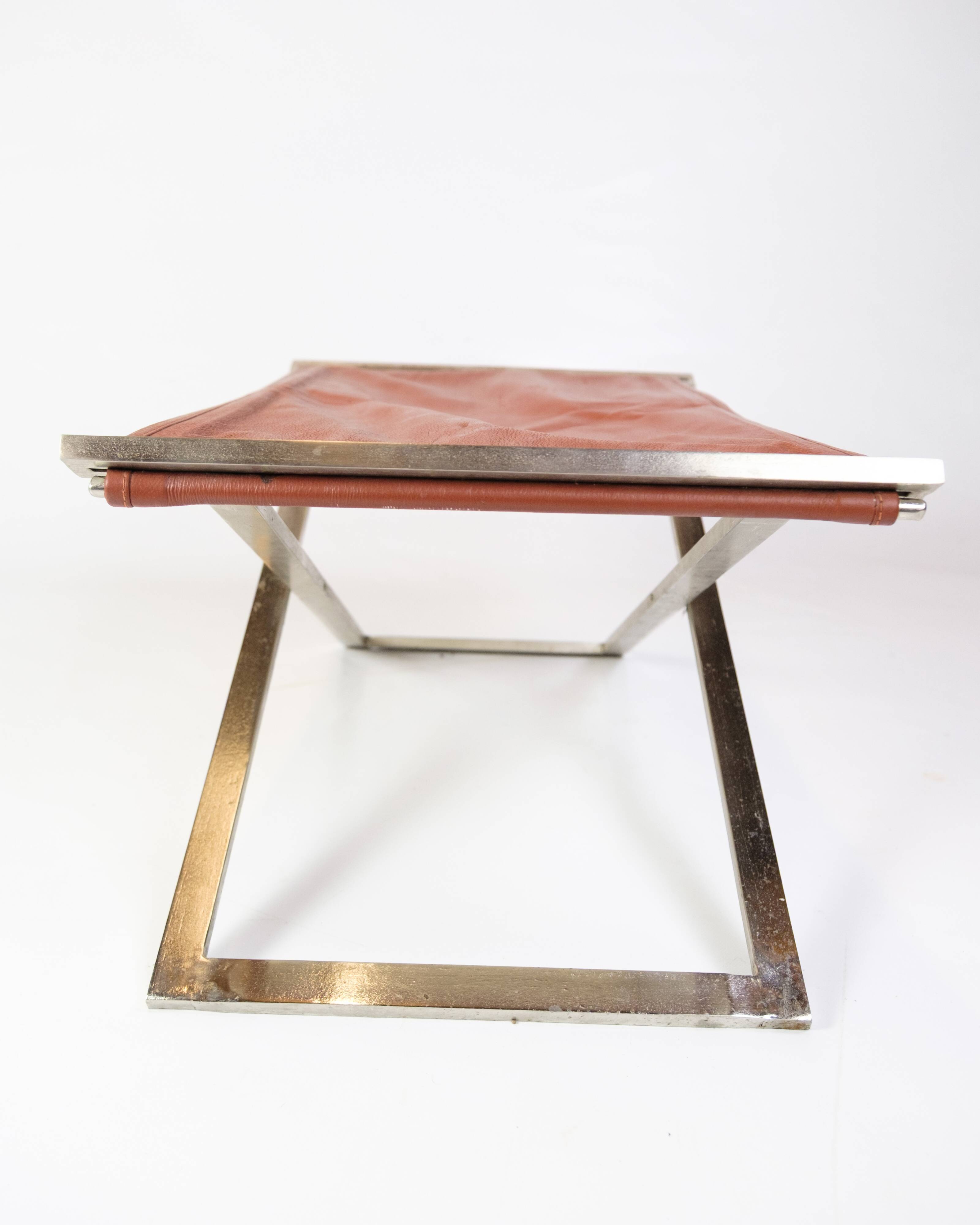 Stool Made In Brushed Steel With Cognac Leather By Michael Christensen