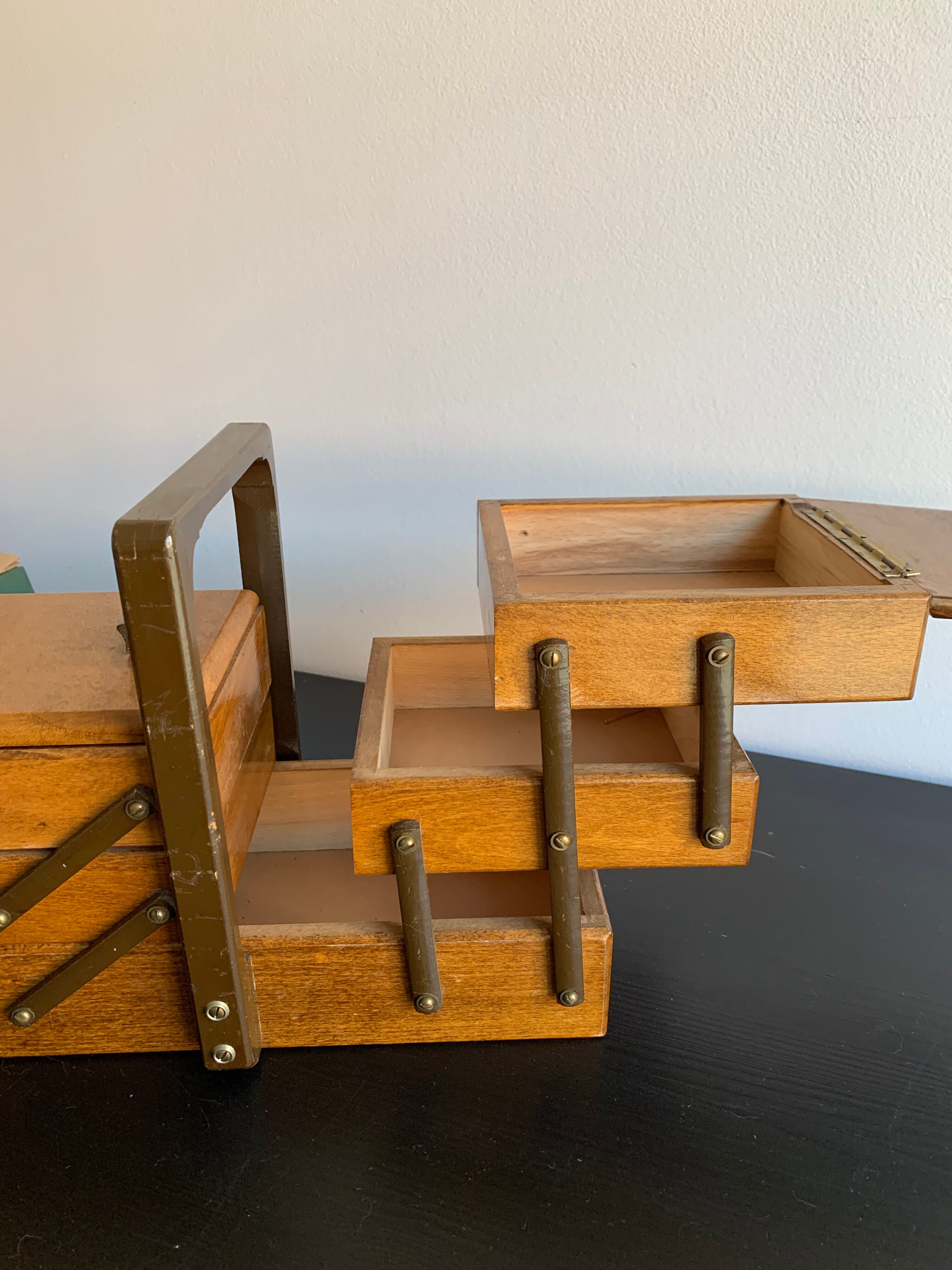 Wooden sewing basket, 1960s