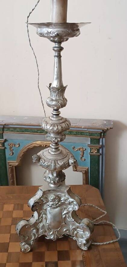 Antique Silver Metal Chandelier, Lamp