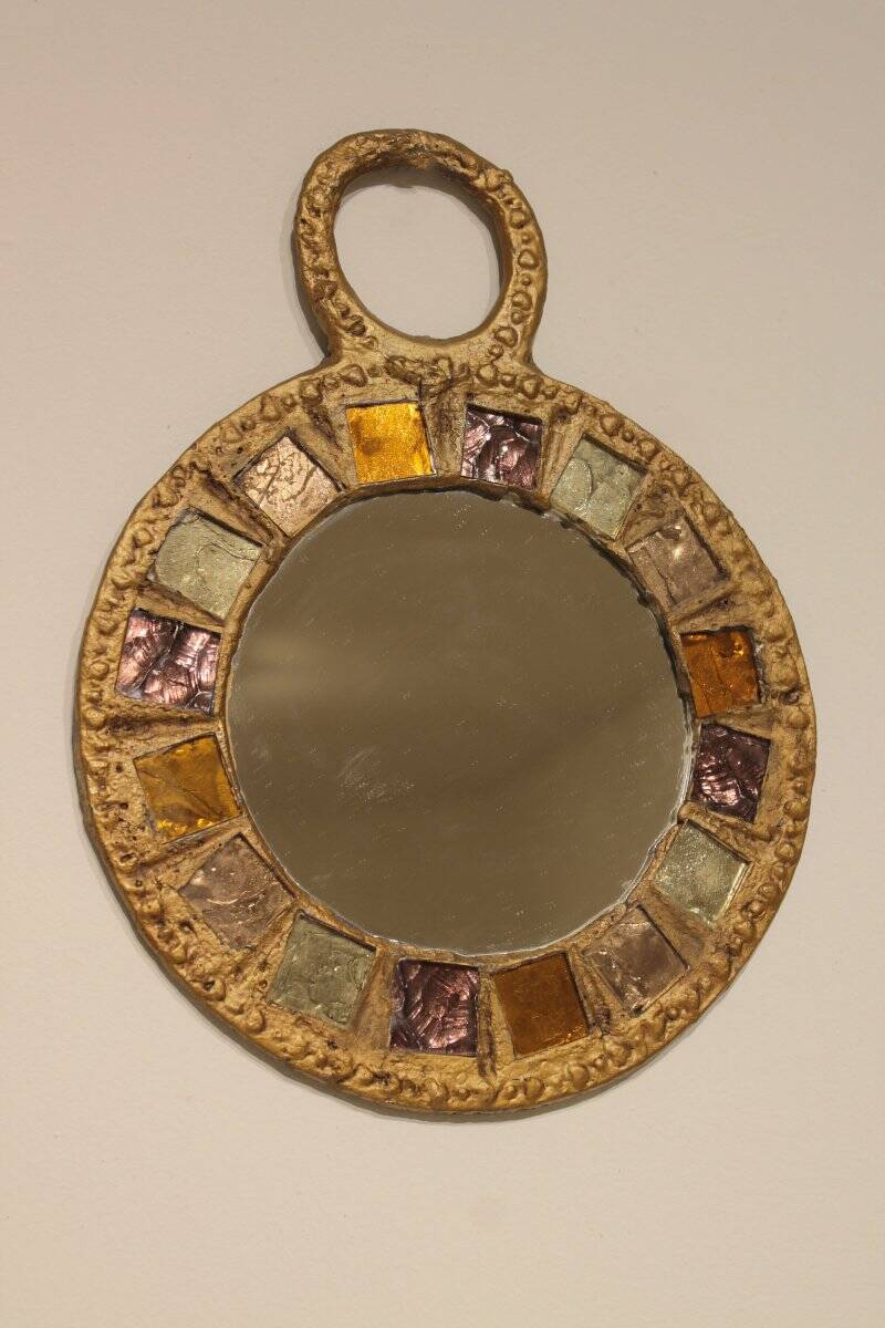 Brutalist mirror in lead and talosel by Irena Jaworska