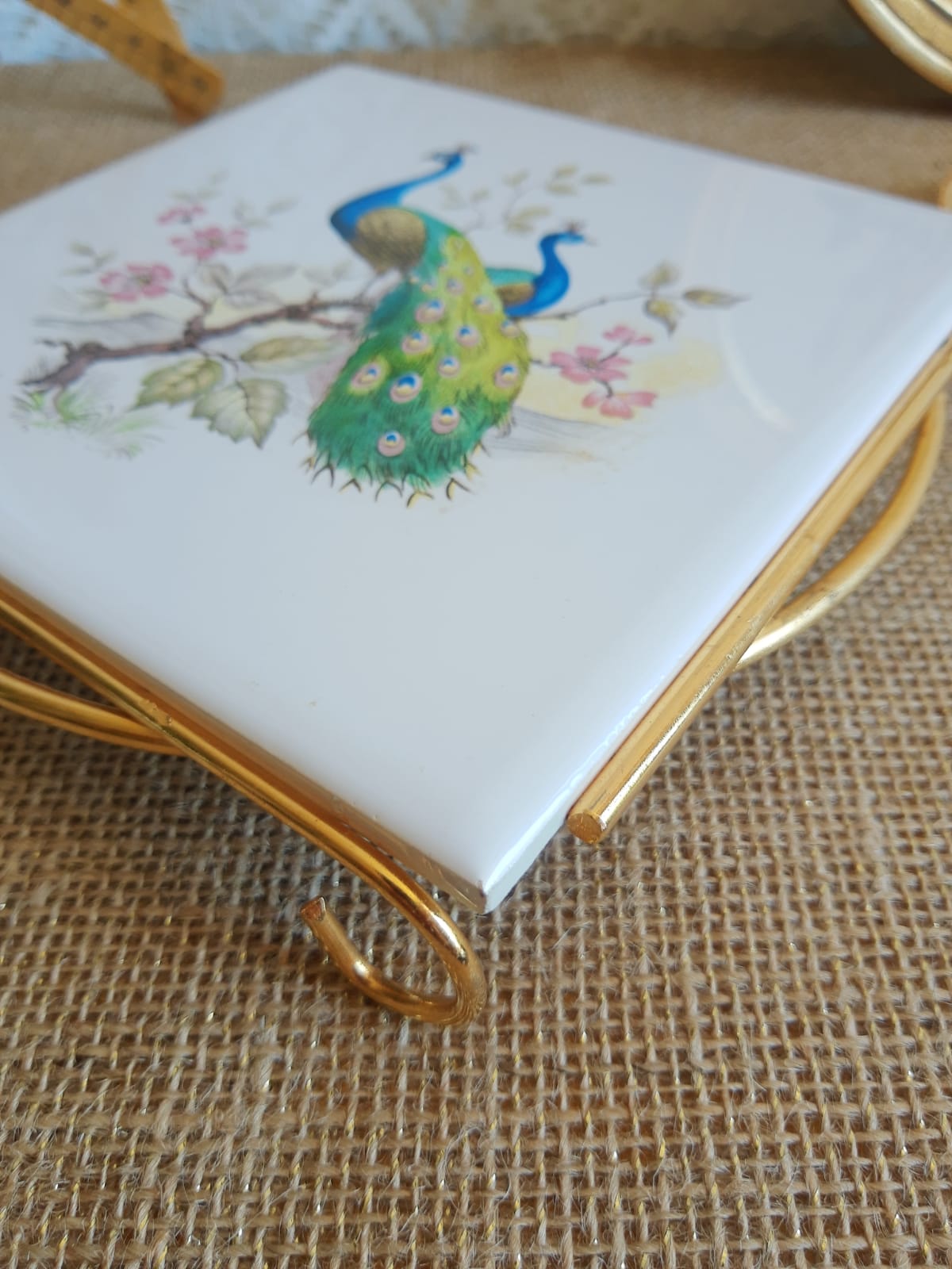 Dish coaster mettlach vintage peacock patterns